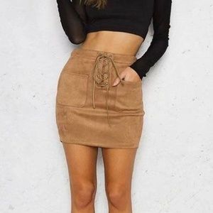 NWT Leather Suede Lace Up Skirt  (Khaki/Brown)